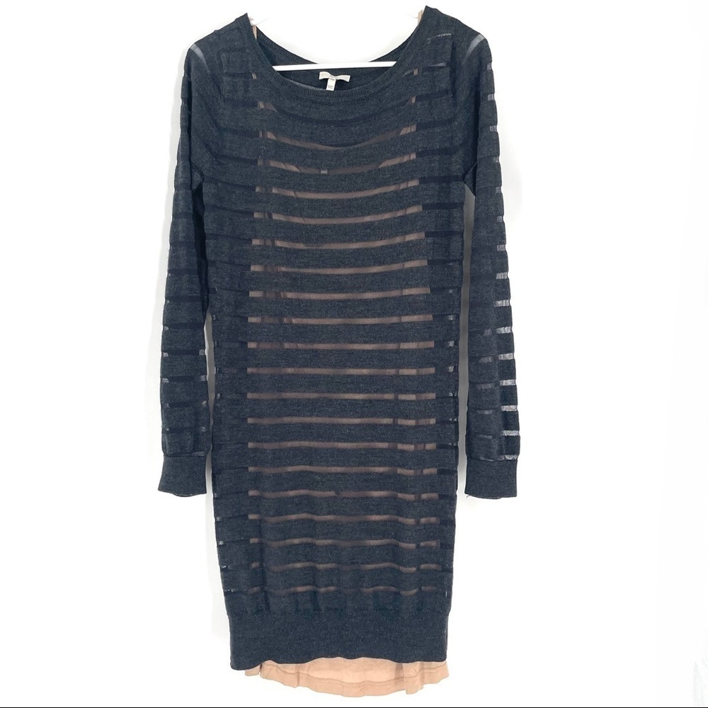 JOIE Gray Wool Striped Dress Nude Slip
